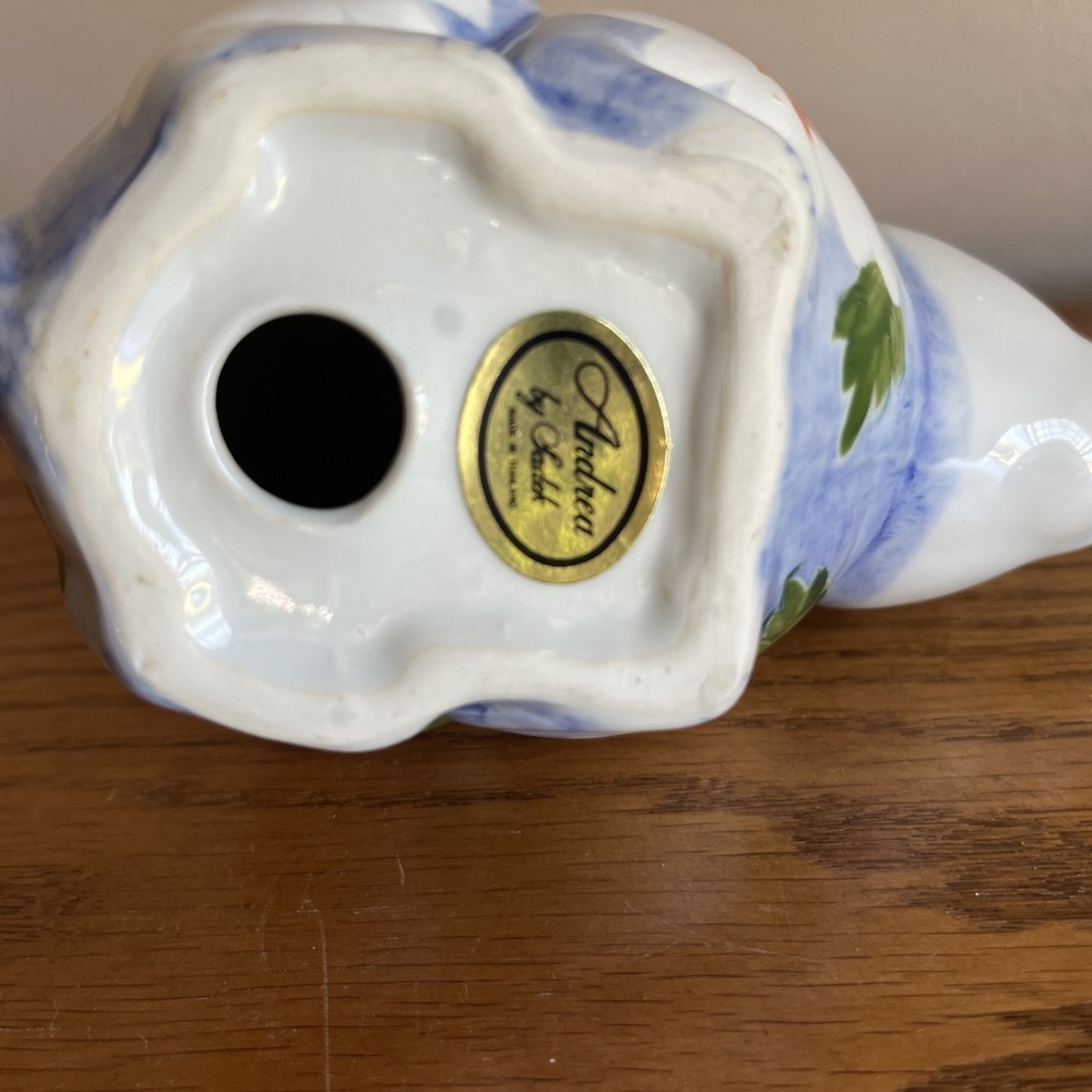 Floral Ceramic Rabbit Figurine, Andrea by Sadek, Daisy Blue and White Floral - Picture 8 of 10